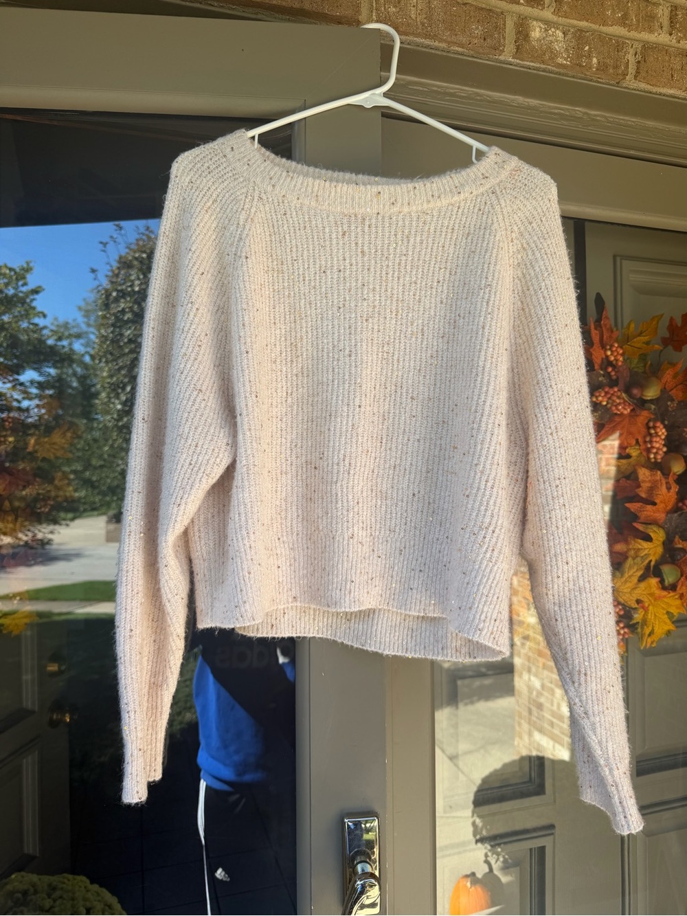 Express Cream Speckled Scoop Neck Knit Sweater